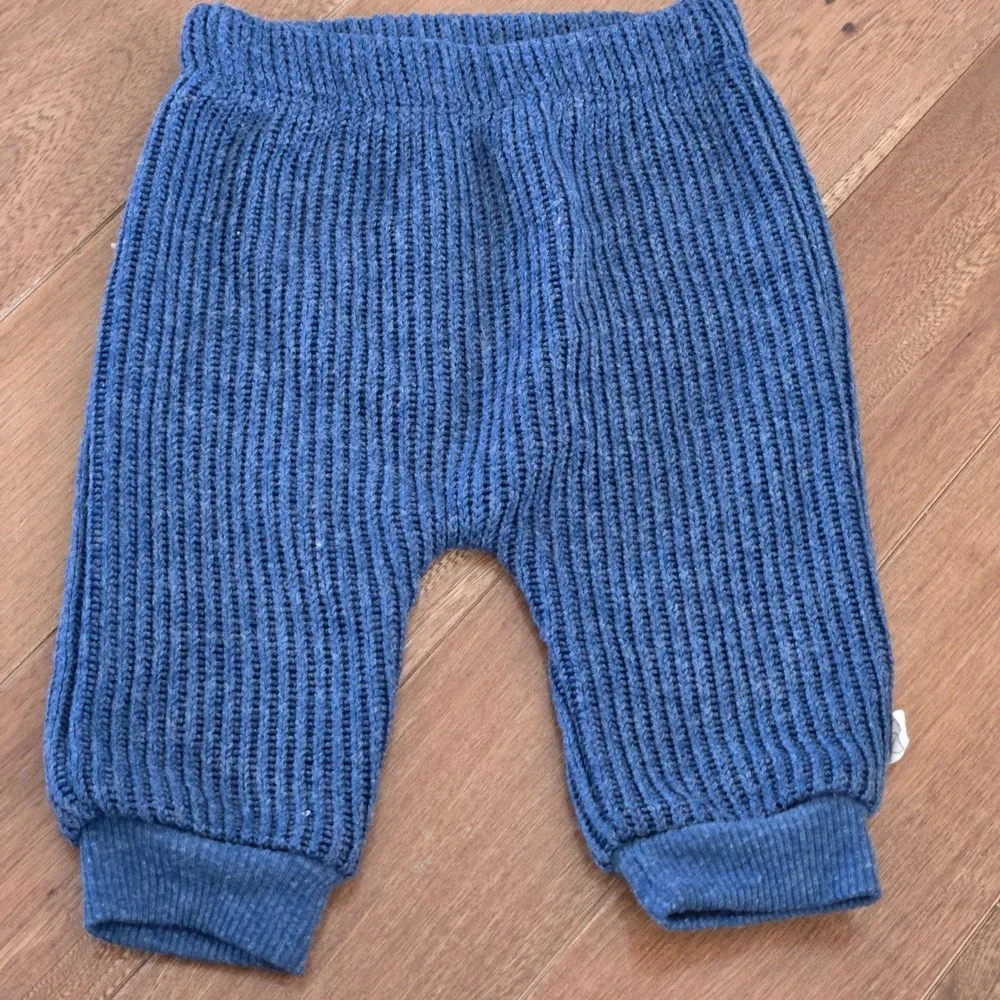 Snug Baby Set Blue Ribbed Knit Pants 0-3M Tan Pointelle Bodysuit 6-9M